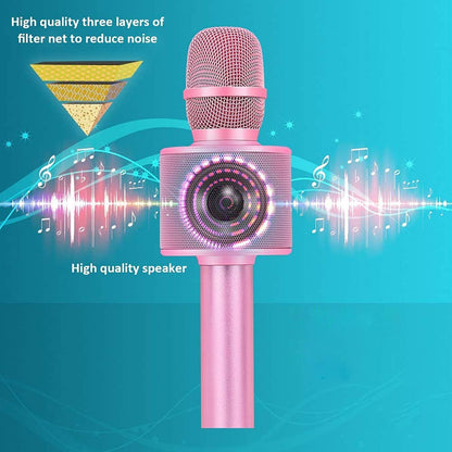 BONAOK Wireless Bluetooth Karaoke Microphone,3-in-1 Portable Instrument Wireless Microphone Mic Speaker Machine Home Party Birthday for All Smartphones（Black）