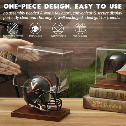 JupDec Baseball Display Case, Clear Cube Baseball Holder with Wooden Base, Autograph Baseball Stand Box for Single Ball, Acacia Wood, Brown, 1 Pack
