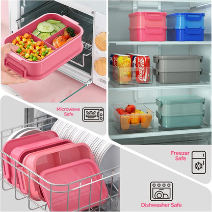 JSCARES Lunch Box Adults Bento Box - All-in-One Stackable 74 OZ Lunch Box Containers for Adult Large Bento Box with Fork Spoon Sauce Boxes, Leakproof Lunchbox for Work School Dining Out (Green)