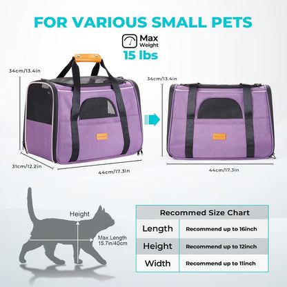 Morpilot Cat Carrier Soft - Portable Pet Carrier for Small or Medium Cats, Dogs and Puppy up to 14lbs, Airline Approved Dog Carrier with Safety Buckle - (Dark Gray)