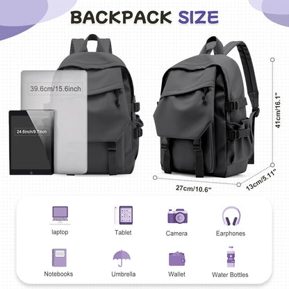 School Backpack for Women Men College High School Bags for Boys Girls Casual Daypack Laptop Backpack Waterproof Black Bookbag Travel Rucksack