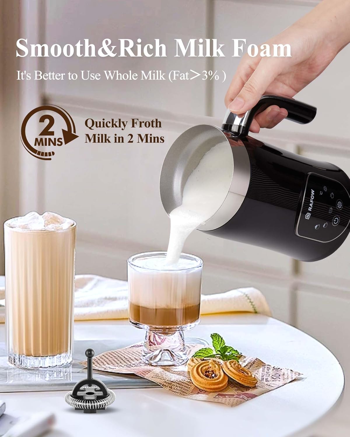 Milk Frother Electric Steamer: 4-in-1 Automatic Magnetic Foamer with Hot Foam Cold Froth for Cappuccino Latte Matcha - 250ml Large Capacity Milk Warmer Chocolate Heater Stainless Steel
