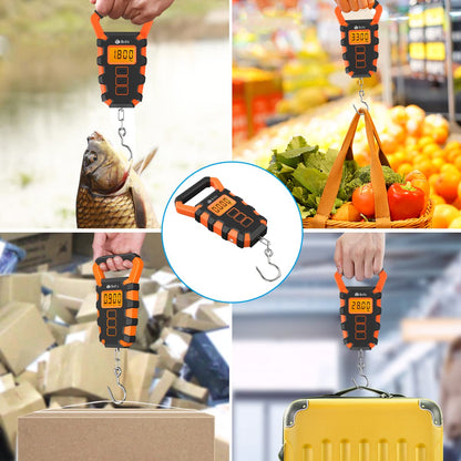 Upgraded Digital Fishing Scale with Ruler, 15g/50kg Electronic Digital Luggage Scale, 110lb Max Fishing Postal Hanging Hook Scale with Measuring Tape, Backlit LCD Display (Batteries Included)