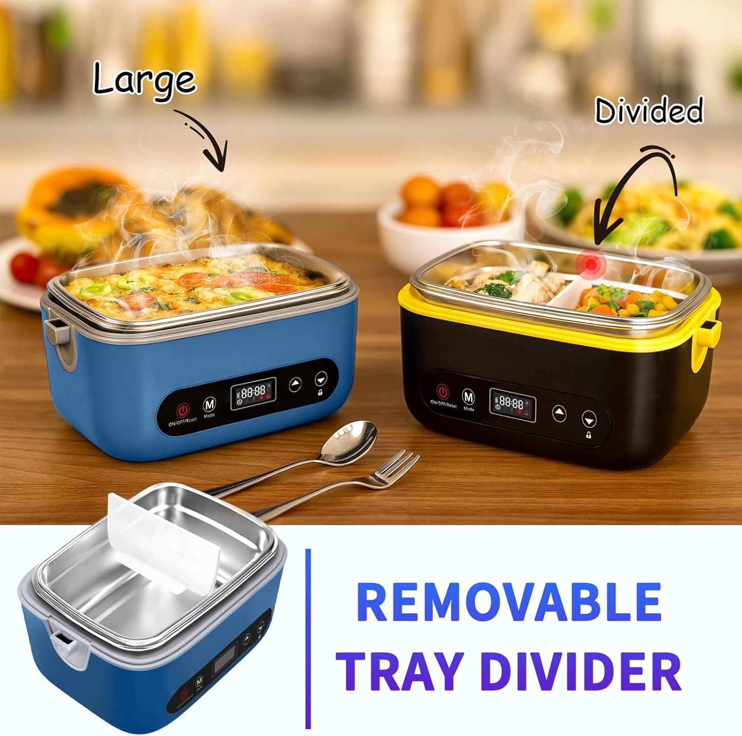 Cordless Electric Lunch Box,100W Self Heating Lunch Box,5 Cups Heated Lunch Box for Men,Multi-Mode Automatic Heating,Suitable for Office/Outdoor Use,Comes with an Insulated Bag and Utensils