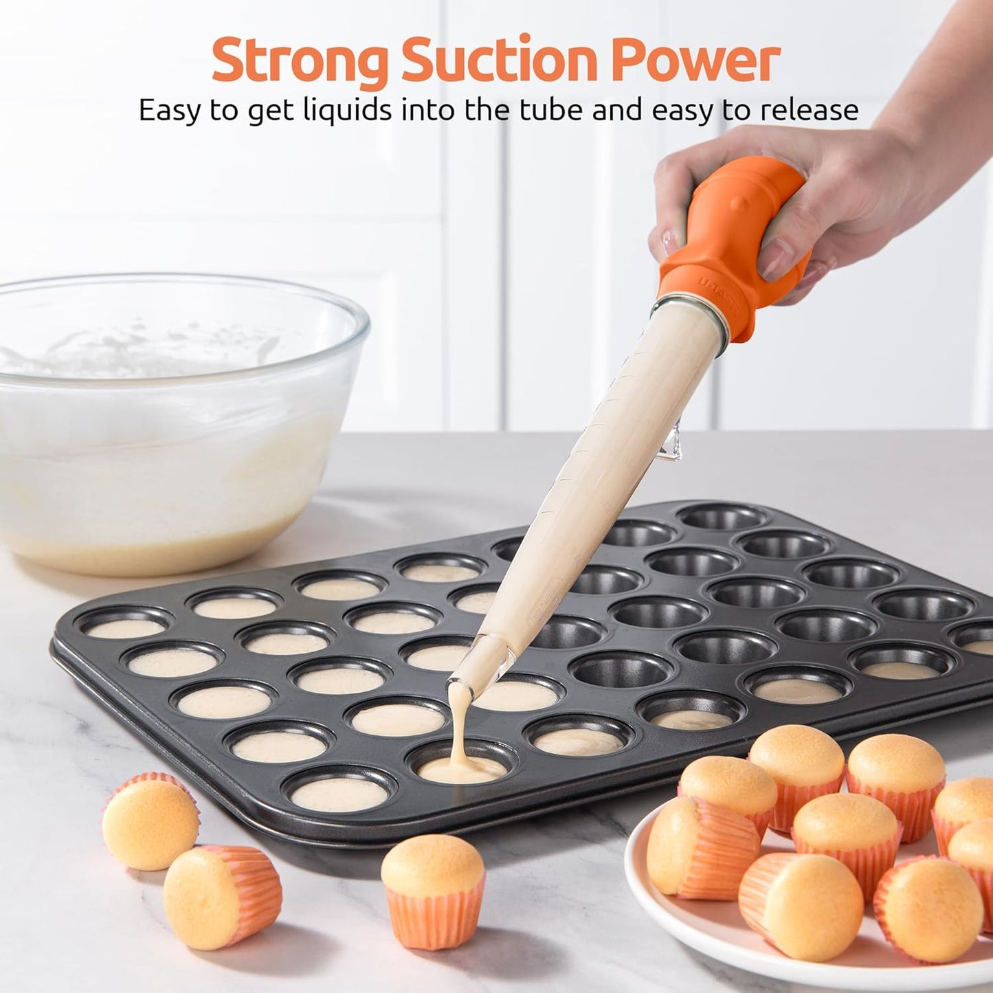 U-Taste 1.5oz Angled Turkey Baster - 228.2ºF Heat Resistant Food Grade Silicone Large Octopus Bulb Baster Set with Cleaning Brush for Cooking Basting Meat Poultry Beef Chicken (Black)