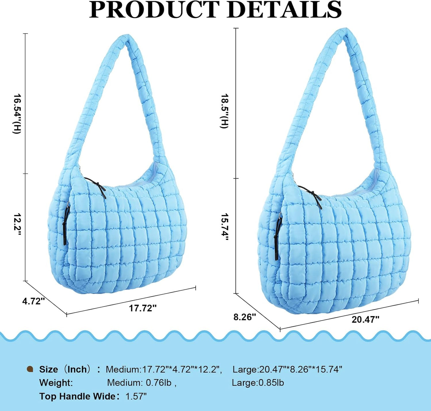 Quilted Puffer Tote Bag Large Crossbody Shoulder Bag with Zipper, Nylon Hobo Oversized Handbag