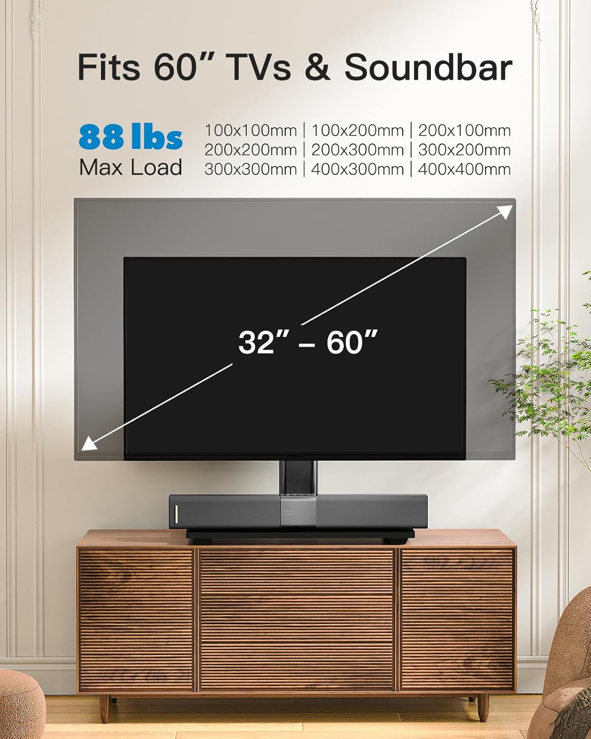 PERLESMITH Universal TV Stand - Table Top TV Stand for 32-60 inch LCD LED TVs - Height Adjustable TV Base Stand with Tempered Glass Base & Wire Management, VESA 400x400mm