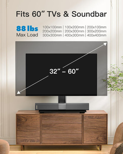 PERLESMITH Universal TV Stand - Table Top TV Stand for 32-60 inch LCD LED TVs - Height Adjustable TV Base Stand with Tempered Glass Base & Wire Management, VESA 400x400mm