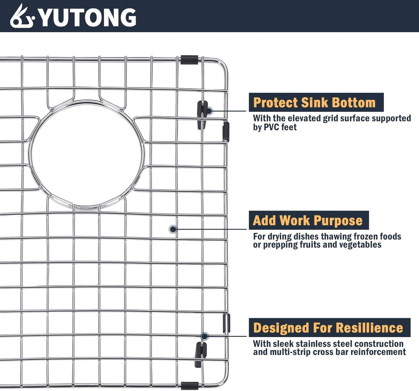 Yutong Kitchen Stainless Steel Sink Bottom Grid with Small Rounded Corner (27.5" x 15.5")