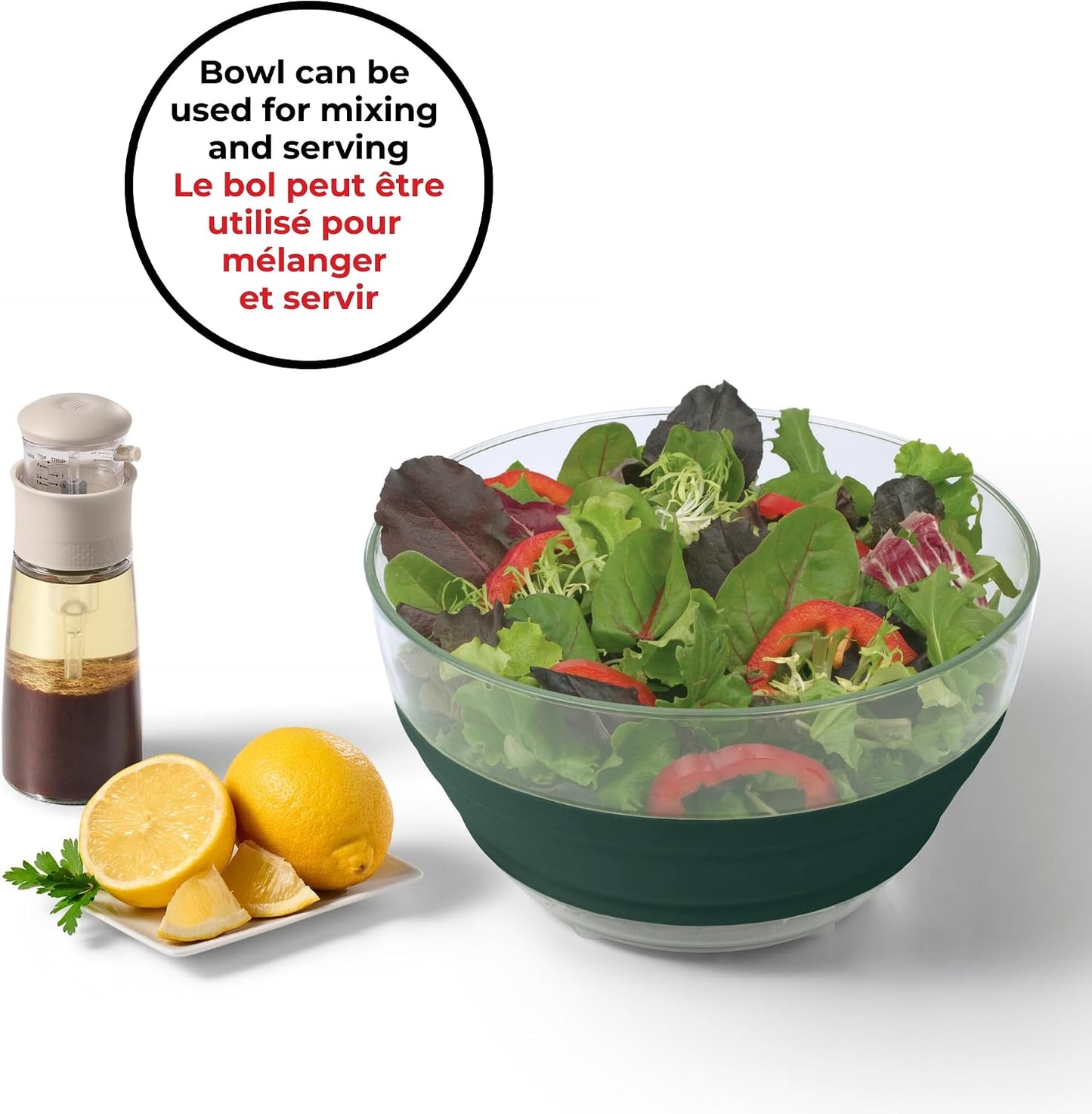 Starfrit Collapsible Salad Spinner, 3L, Colander & Serving Bowl | Collapsible storage. 3L capacity. Colander basket. Serving bowl. BPA-free. Ideal for salads and vegetables.