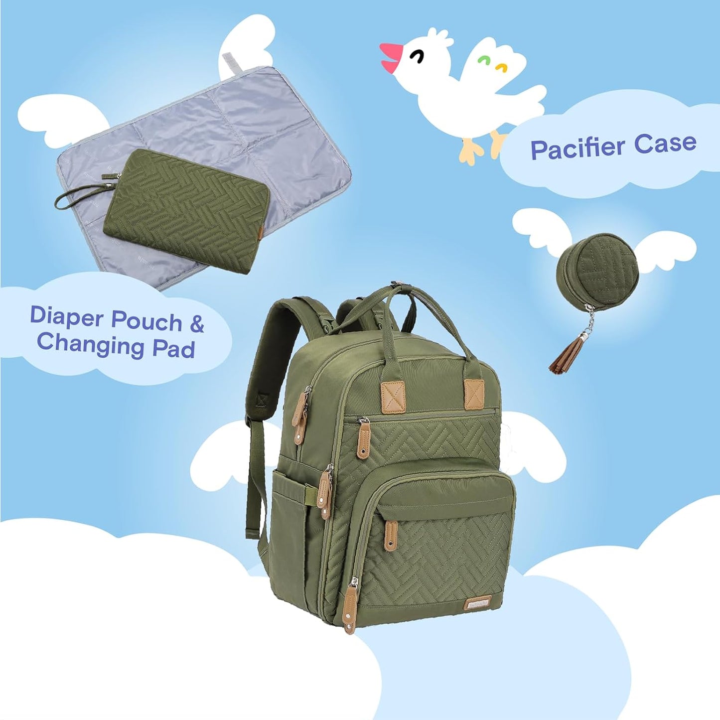 Diaper Bag Backpack, iniuniu Large Baby Bags with Diaper Pouch, Washable Changing Pad, Pacifier Case and Stroller Straps