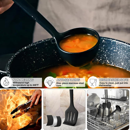 Silicone Kitchen Cooking Utensils Set, Umite Chef 22Pcs Heat Resistant Kitchen Utensils, Spatula, Spoon, Whisk, Dishwasher Safe Kitchen Utensil Gadgets Tools Set for Nonstick Cookware(Khaki)