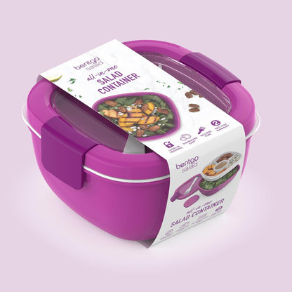 Bentgo Salad - Stackable Lunch Container with Large 54-oz Salad Bowl, 4-Compartment Bento-Style Tray for Toppings, 3-oz Sauce Container for Dressings, Built-in Reusable Fork & BPA-Free (Khaki Green)