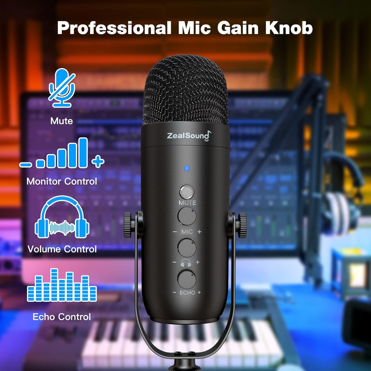 ZealSound USB Microphone,Condenser Phone Computer PC Mic kit,Plug&Play Gaming Microphones for PS 4&5.Mic Gain&Volume Control,Echo &Mute Button for Vocal,Record,Streaming,Discord YouTube Podcast on Mac