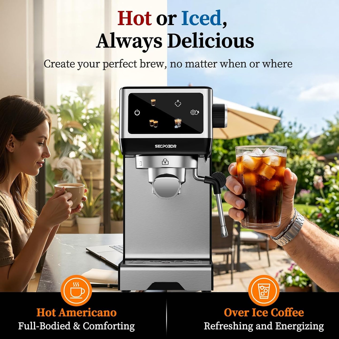20Bar Espresso Machine with Milk Frother, Cold Brew, Touch Screen | Create Barista-style Espresso, Latte, Cappuccino at Home, Fast Heat, PID Control and Easy Touch Operation, Sliver