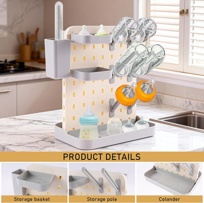 Baby Bottle Drying Rack Large Capacity Bottle Dryer Holder Space Saving Drying Rack for Baby Bottles and Cleaning Supplies (White Grey)(White Grey)