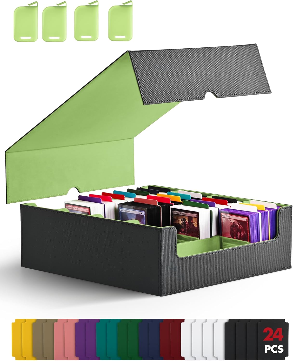 ZLCA Card Storage Box for MTG PTCG, Commander Deck Box Holds 3000+ Cards, Card Storage Case with 4 Stoppers, Card Organizer for TCG Sport Cards (Black)