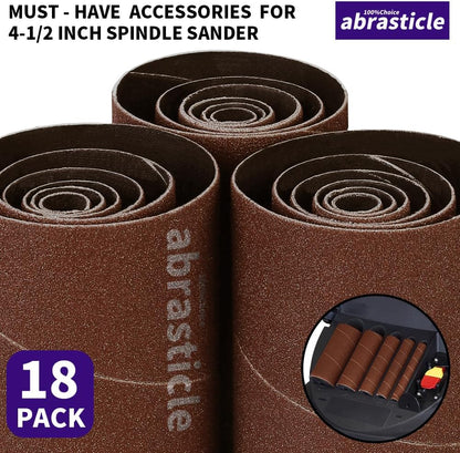 18 Pack Spindle Sander Sleeves, Sanding Sleeves for Oscillating Sander, 80 150 240 Assorted Grit Sandpaper, 4-1/2" Length, 1/2",3/4",1",1-1/2", 2", 3" Diameter