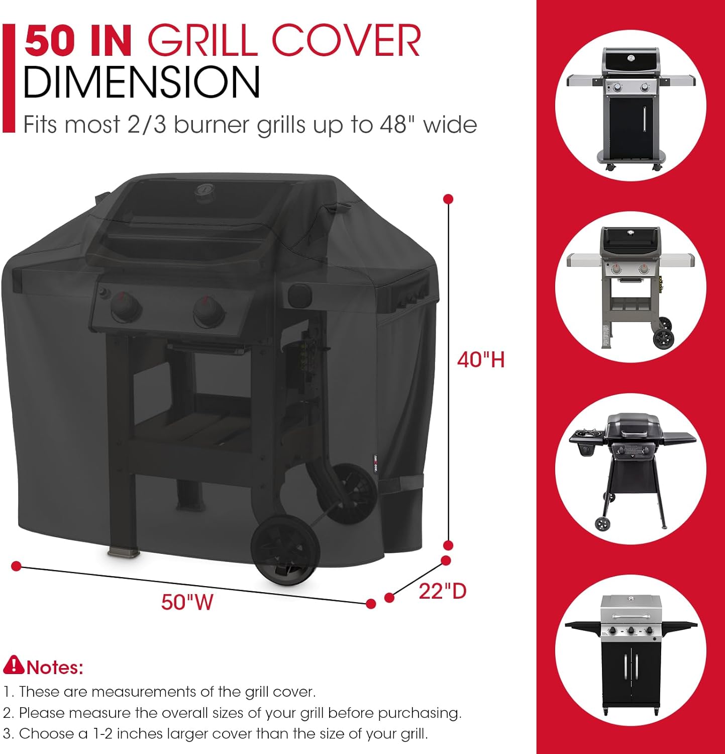 UNICOOK BBQ Cover 55 Inch, Heavy Duty Waterproof Housse BBQ, Special Fade and UV Resistant Outdoor Barbecue Grill Cover, Barbecue Accessories Compatible for Weber Char-Broil Brinkmann and More