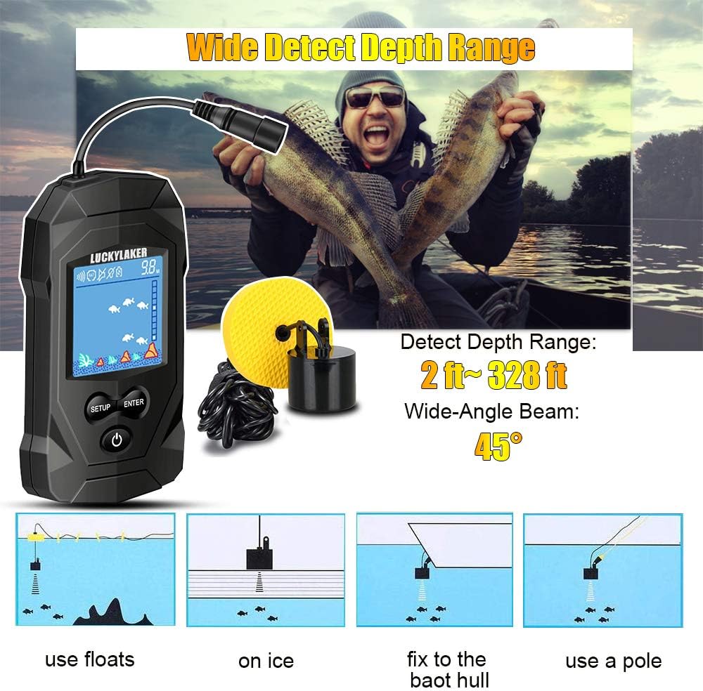 LUCKYLAKER Water Boat Fish Finders Depth Portable Handheld Fish Finder Transducer Wired Ice Fishing Finders Sonar