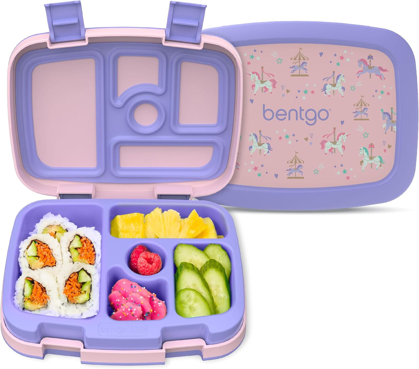 Bentgo Kids Prints (Unicorn) - Leak-Proof, 5-Compartment Bento-Style Kids Lunch Box - Ideal Portion Sizes for Ages 3 to 7 - BPA-Free and Food-Safe Materials
