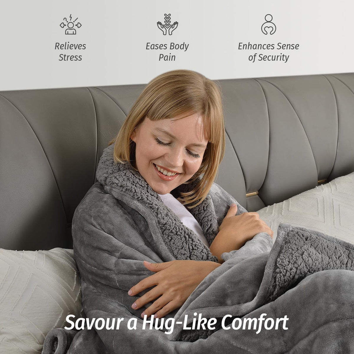 Wemore Sherpa Fleece Weighted Blanket for Adult, 15 lbs Dual Sided Cozy Fluffy Heavy Blanket, Ultra Fuzzy Throw Blanket with Soft Plush Flannel Top, 60 x 80 inches Grey on Both Sides
