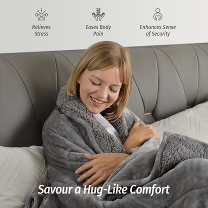 Wemore Sherpa Fleece Weighted Blanket for Adult, 15 lbs Dual Sided Cozy Fluffy Heavy Blanket, Ultra Fuzzy Throw Blanket with Soft Plush Flannel Top, 60 x 80 inches Grey on Both Sides
