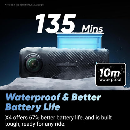 Insta360 X4 Endurance Bundle - 8K Waterproof 360 Action Camera, 4K Wide-Angle Video, Invisible Selfie Stick, Removable Lens Guards, 135 Min Battery Life, AI Editing, Stabilization, for Sports, Travel
