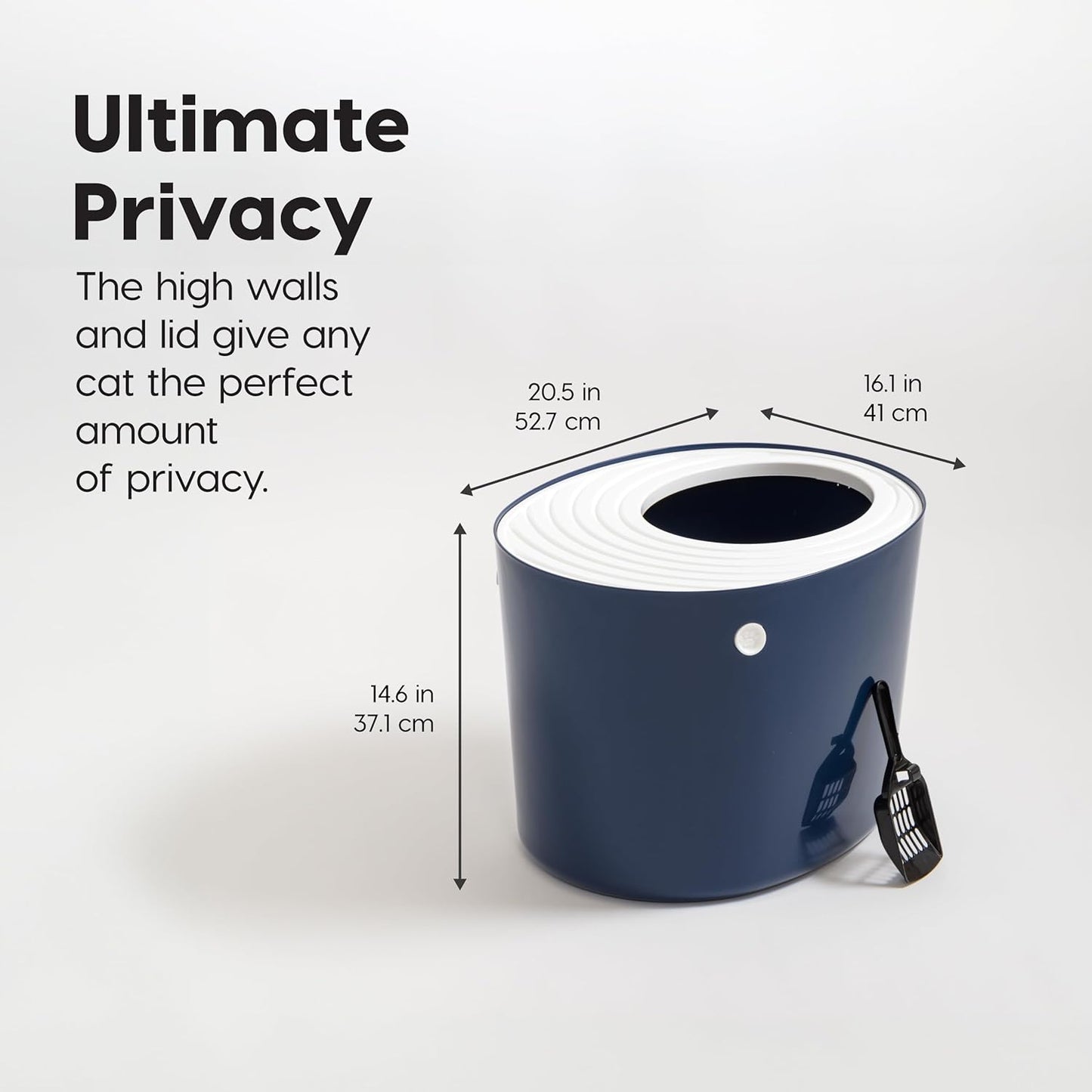 IRIS USA Top Entry Cat Litter Box with Scoop - Large - Stylish Enclosed Round Oval Kitty Dog Proof Box, Litiere Pour Chat Bac - White/Beige