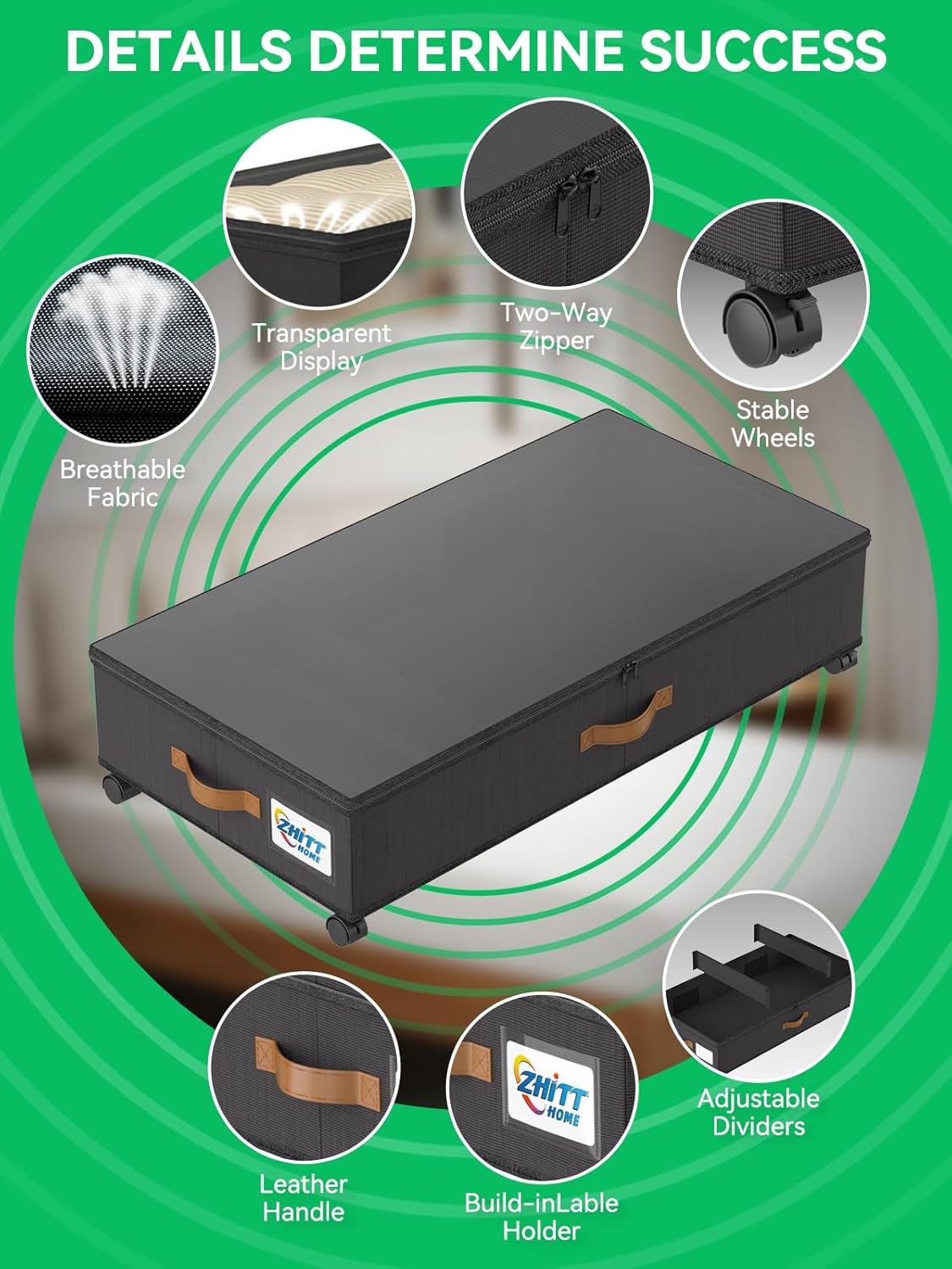 Under Bed Storage Bins | Foldable Clothes Organizer | Shoe Storage Container | Bedroom Furniture Storage | Rolling Under Bed Storage - PuriLite