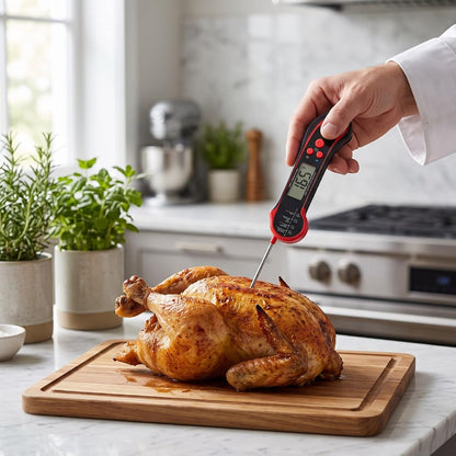 RIZGHWOY Meat Thermometer, Waterproof, Foldable, 500C Heat Tolerant | Magnetic Mount, Waterproof Design, Foldable Probe, Read, 572F Range, For Home Grillers & Bakers