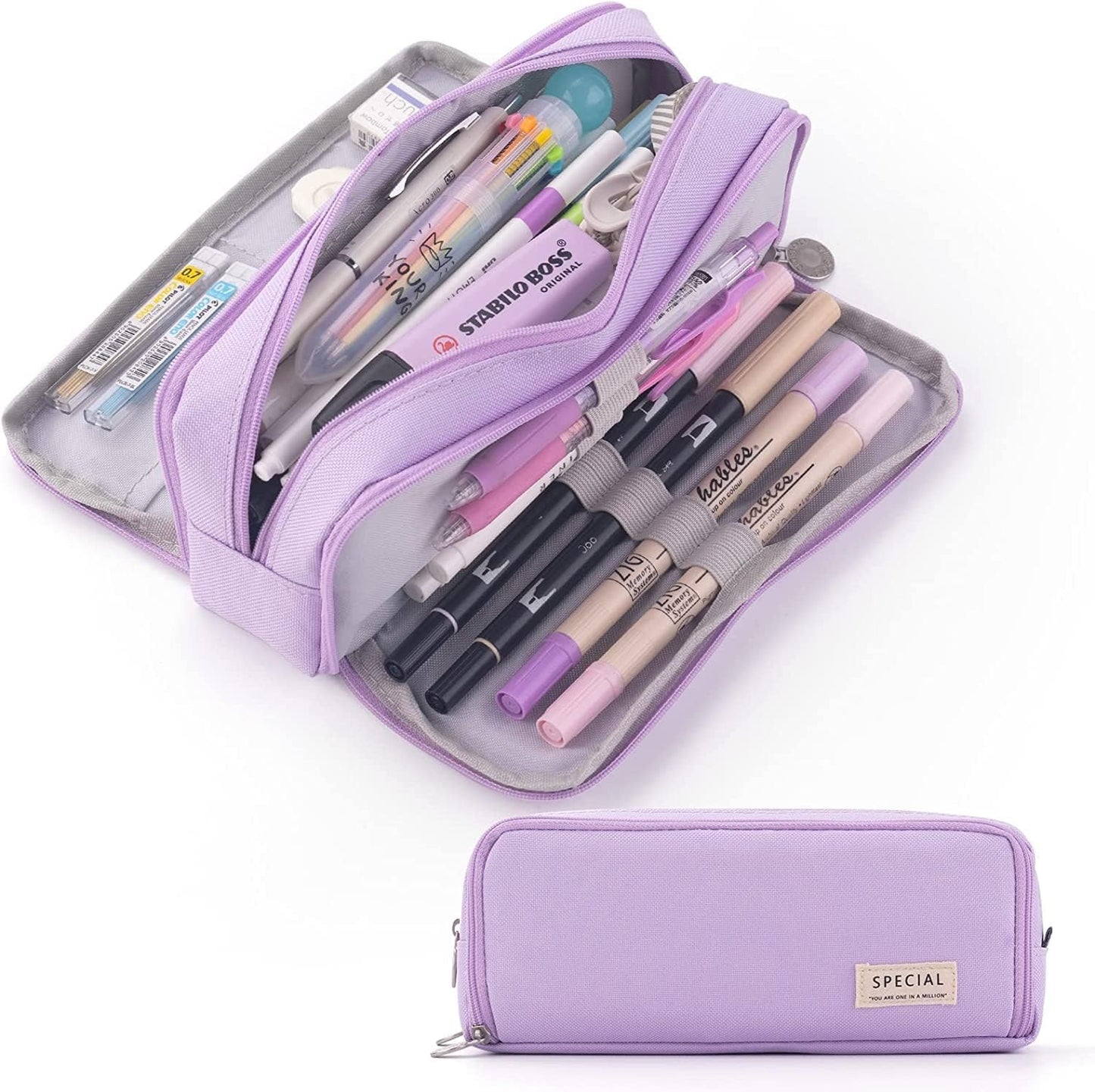 Big Capacity Pencil Case, OLIYuMi 3 Compartment Pencil Pouch Pencil Bag Storage Box Stationery Organizer Makeup Bag with Zipper Closure for Student Office College Boys and Girls (Pink)