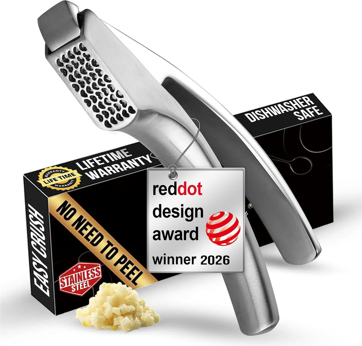 Gourmet Easy Lifetime Replace Garlic Press, No Need to Peel, Fine & Coarse