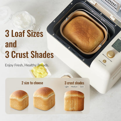 Neretva Bread Maker, 2.2LB 15-in-1 Bread Machine, Dual Heater Breadmaker Machine with Auto Nut Dispenser & Nonstick Ceramic Pan, Bread Makers Machine for Gluten Free, Dough Maker, Sourdough, Yogurt