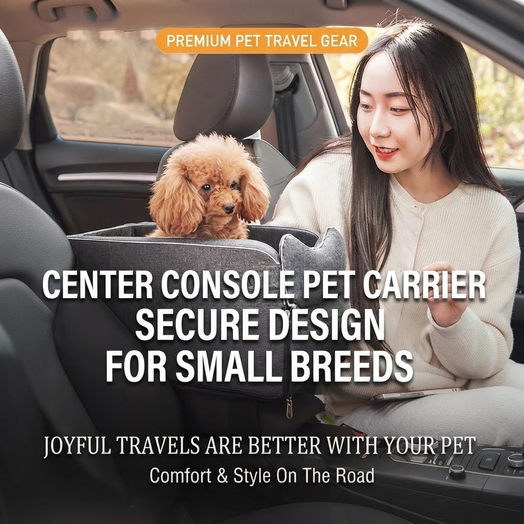 Console Dog Seat for Mazda MX-5 Miata 2000-2025, Pet Booster, Automotive Car Bed, Cat Soft-Sided Carrier, Portable Vehicle Travel Bag Grey