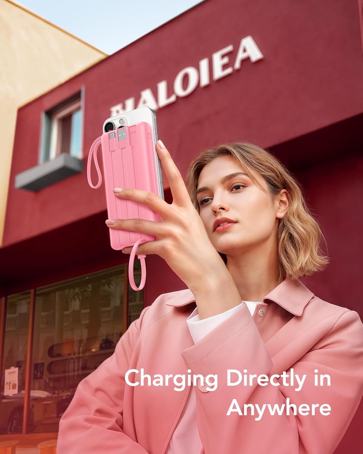 VRURC 10000mAh Power Bank Built-in Cables, Portable Charger with LED Display, Slim Intelligent Travel Battery Pack with Cords, 5 Output Dual Input Phone Charger for Cell Phone Smart Devcies-Blue