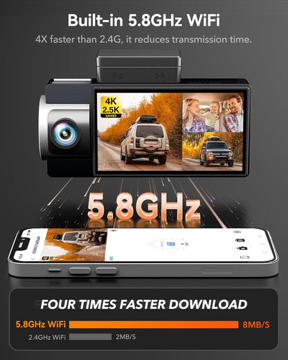 WOLFBOX i17 4K 3 Channel Dash Cam Built-in 5.8GHz WiFi GPS with 64GB Card, 4K+1080P+1080P Dash Cam Front and Rear Inside, Triple Car Camera with 3 Inch Screen, IR Night Vision, WDR, 24H Parking Mode