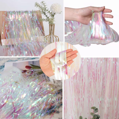 BRAVESHINE Pink Glitter Tinsel Foil Fringe Curtain - 2 Pcs 3.2x8.2 ft Metallic Party Supplies Photo Backdrop for Girl Princess Birthday Unicorn Bachelorette Butterfly Bridal Shower Party Decorations