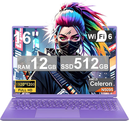 NOTODD Laptop 16" 12GB LPDDR4 512GB SSD Celeron N5095 Up to 2.9Ghz Quad-Core Win 11 PC 1920*1200 2K Screen Dual WIFI Support 2.5" HDD 1TB SSD Expand with Cooling Fan Numeric Keypad for Business-Blue