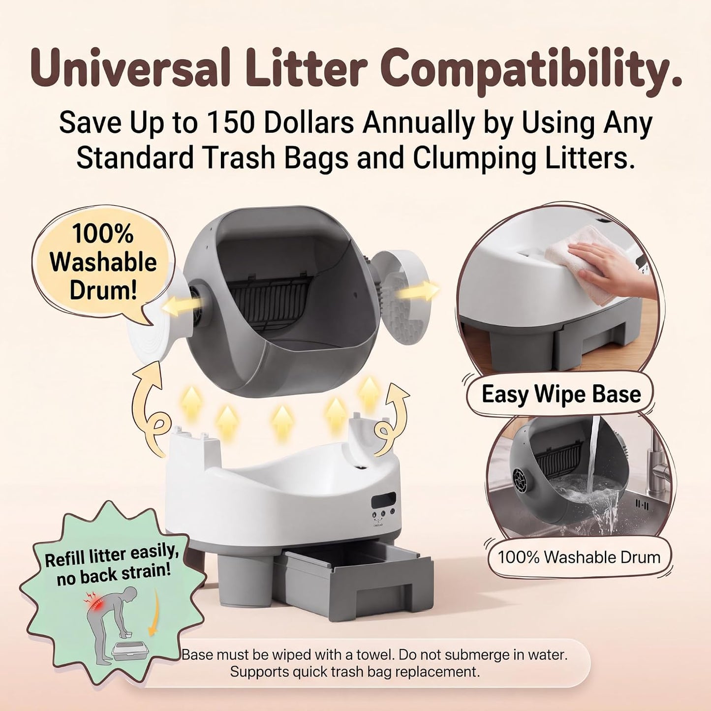 VICTONE Open-Top Self-Cleaning Cat Litter Box Plug & Play Multi-Cat, Grey