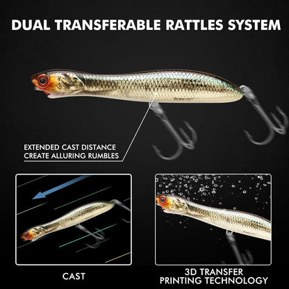 TRUSCEND PoPobait with BKK Hooks, Top Water Plopper Fishing Lures for Bass Walleye Pike Catfish Musky Perch, Floating Lure for Freshwater or Saltwater, Amazing Teasers Fishing Gifts for Family Fishing