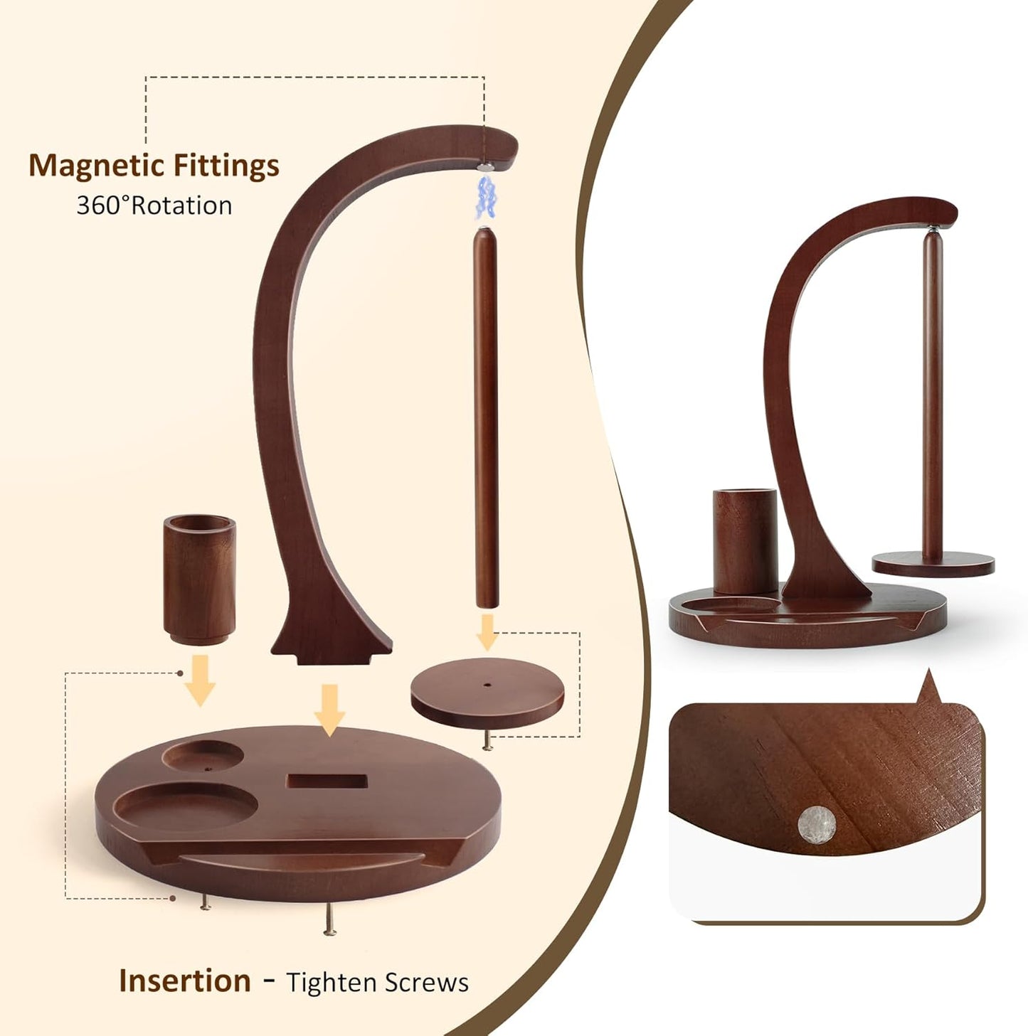 Crochet Yarn Holder, Yarn Spinner for Crocheting with Phone Stand & Crochet Accessories Storage, Crochet Gift for Knitting Lovers (Brown)