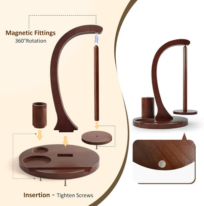Crochet Yarn Holder, Yarn Spinner for Crocheting with Phone Stand & Crochet Accessories Storage, Crochet Gift for Knitting Lovers (Brown)