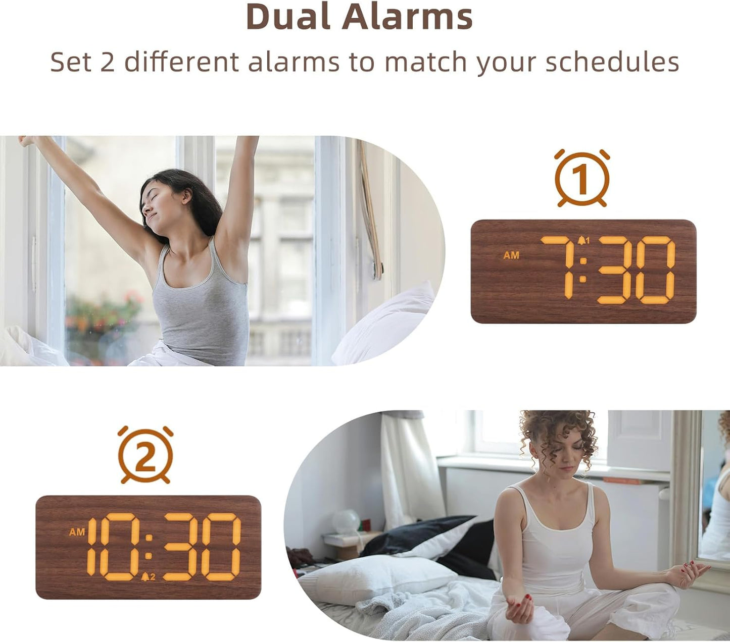 Purilite Select Wooden Digital Alarm Clock with Large LED Display