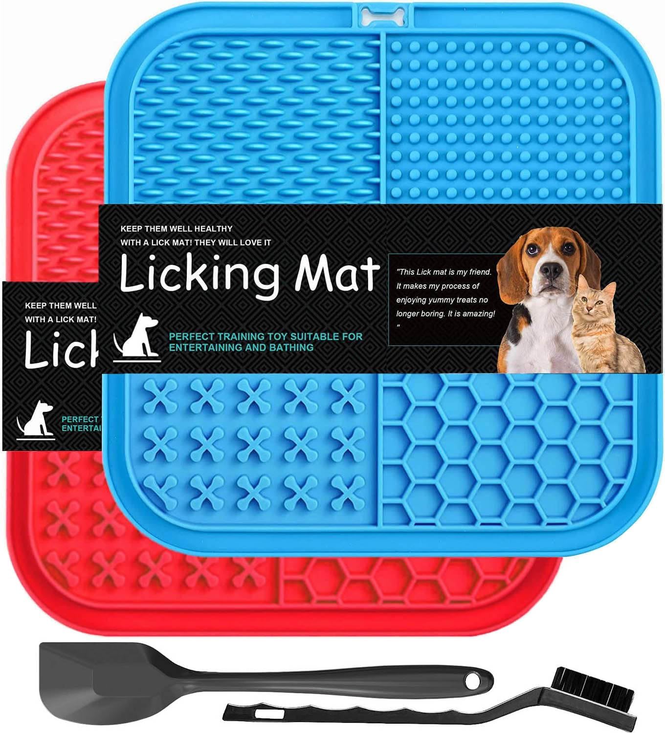 2 Pack Licking Mat for Dogs & Cats with Suction Cups, Dog Slow Feeder Lick Pat for Anxiety Relief, Dog Toys Feeding Mat for Butter Yogurt Peanut, Pets Bathing Grooming Training Mat