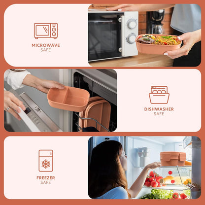 Bento Box Adult - 3 Layers Stackable Lunch Containers for Adults & Kids, 72oz Large Salad Containers for Lunch with Utensil Sauce Dressing Containers for Dining Out,Work,Pink