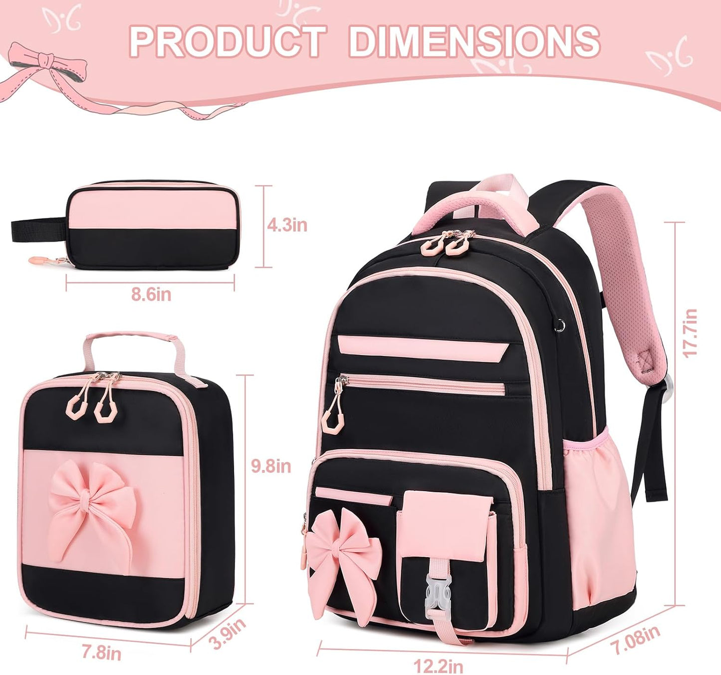 DIGOBAY Backpack for Girls, 3PCS Girls Backpack with Lunch Bag Pencil Case, Kids Backpack for Kindergarten Elementary School