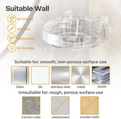 360° Rotating Corner Shower Caddy with Strong Suction Cups, Waterproof Bathroom Organizers and Storage Accessories, Easy to Install and Removable Shower Shelves for Vanity Kitchen Home