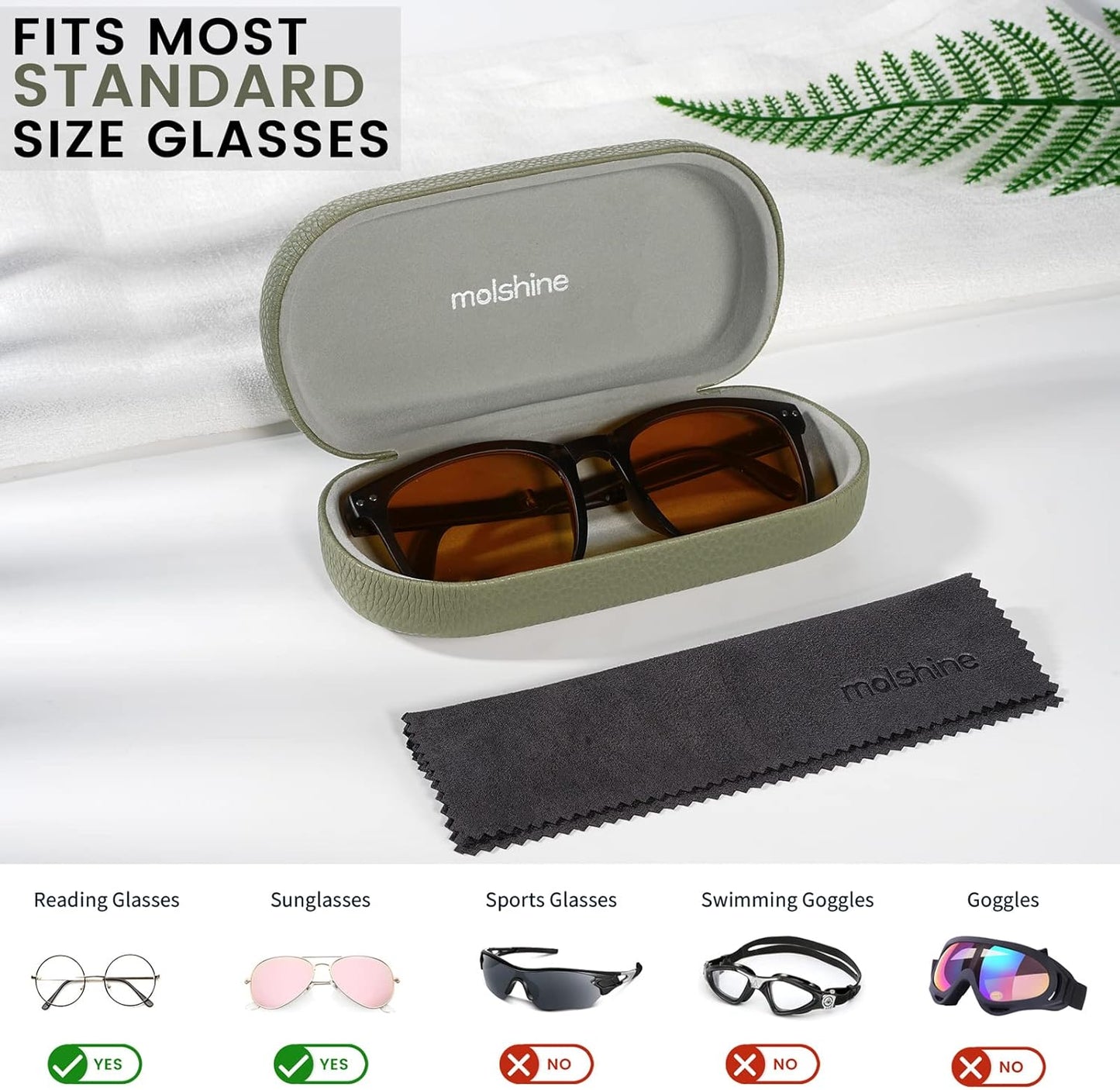 molshine Hard Shell Leather Sunglasses Case,Classic Large Glasses Case for Women Men,Sunglass Eyeglasses