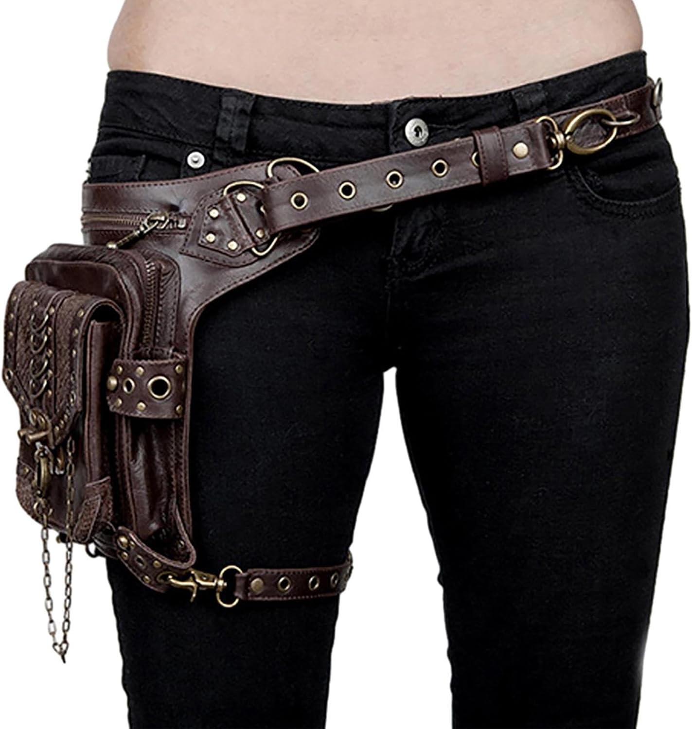 JMEDIC Medieval Belt Bag - Waist Leg Bag Fanny Pack PU Leather | Waterproof Steampunk Pouch, Fashion Gothic Fanny Pack for Travel, Hiking, Girls, Women, Men